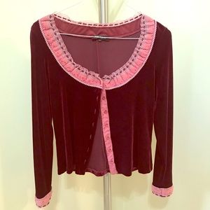 Vintage Betsey Johnson Burgundy Velour Cardigan
